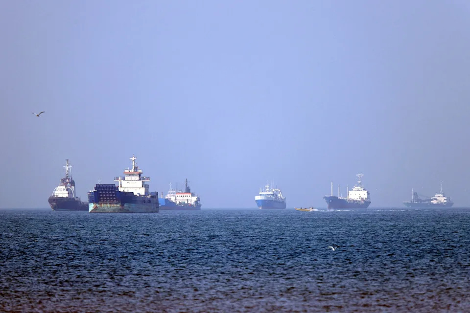 Amirhossein Khorgooei/ISNA/AFP via Getty Images - PHOTO: Vessels are pictured anchored in the Strait of Hormuz off Bandar Abbas in southern Iran, May 4, 2026.