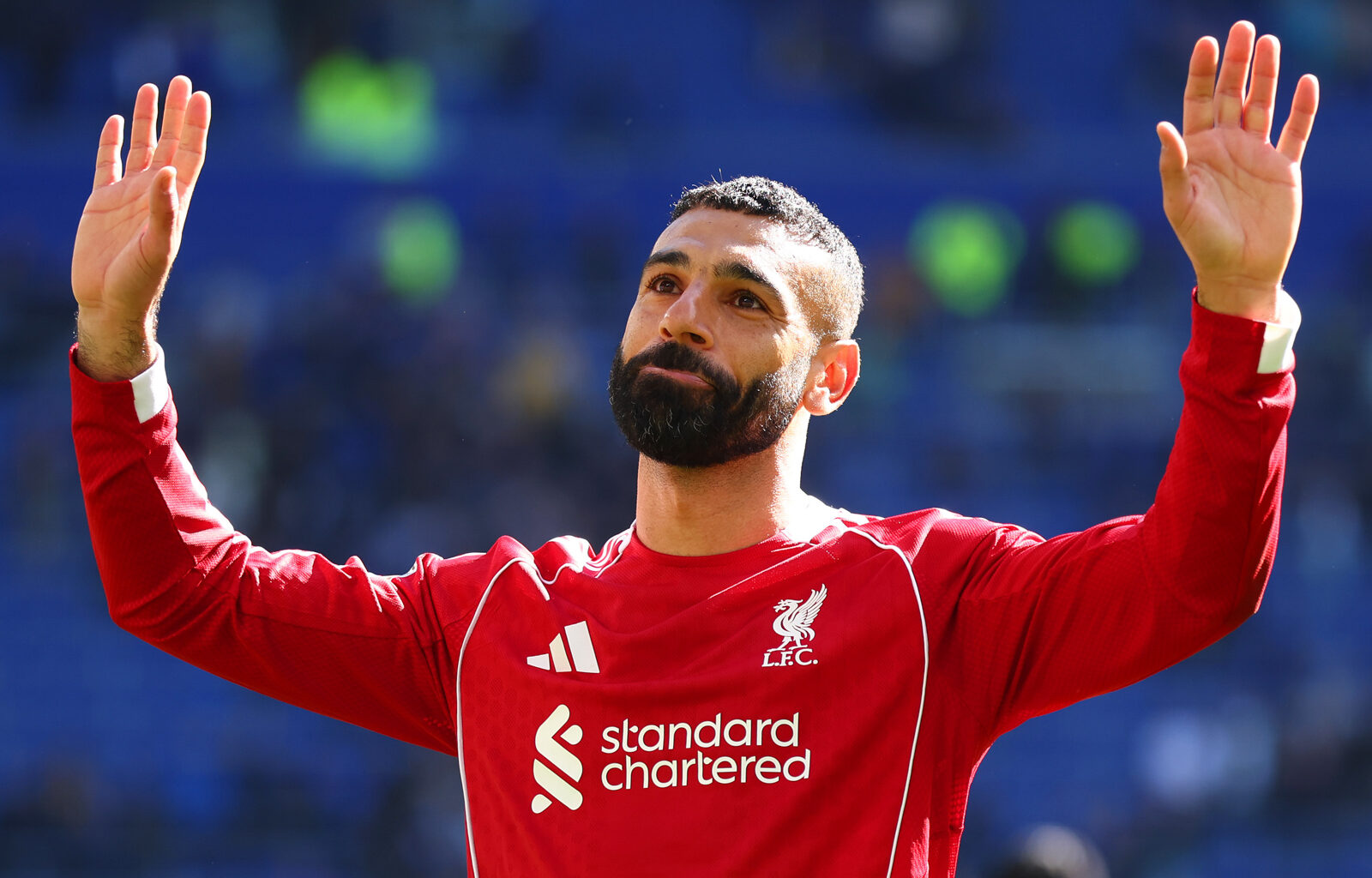 A visibly emotional Mohamed Salah salutes Liverpool fans after the Premier League match against Everton on 19 April 2026