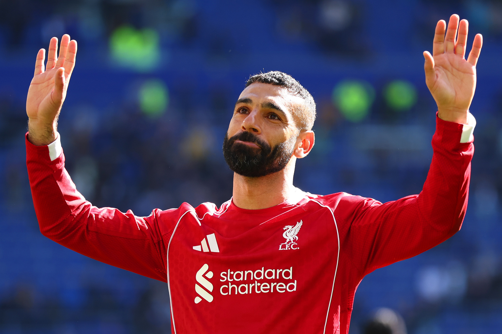 A visibly emotional Mohamed Salah salutes Liverpool fans after the Premier League match against Everton on 19 April 2026