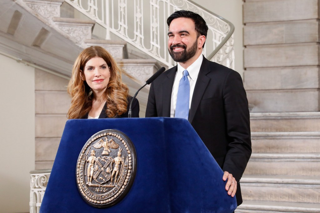 Mayor Zohran Mamdani and Council Speaker Julie Menin speak at City Hall about reaching a deal on a budget extension,