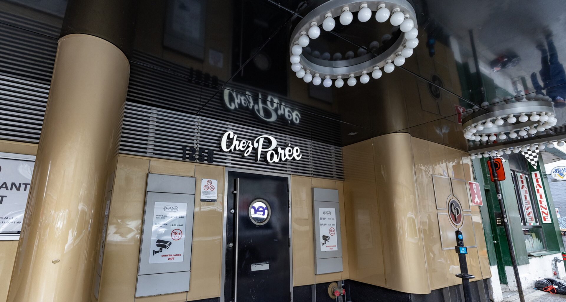 The outside of the Chez Parée strip club.