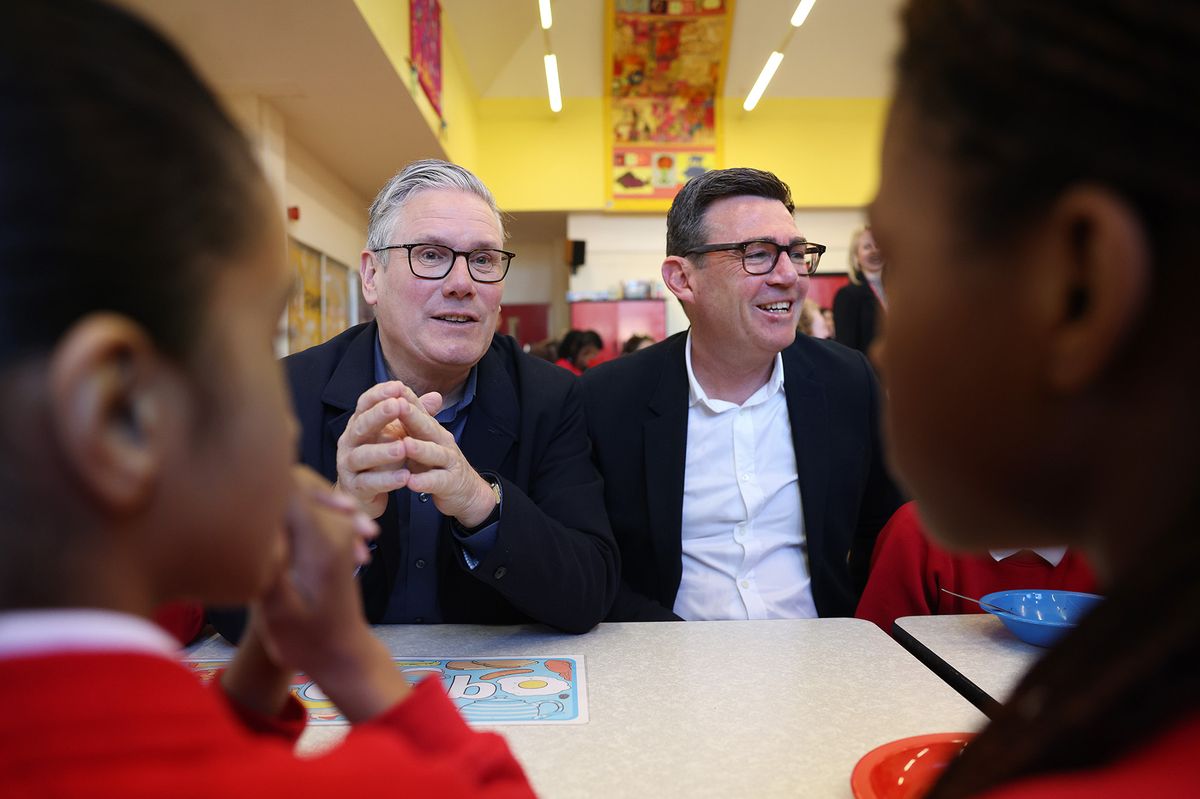 Sir Keir Starmer and Andy Burnham visit a school in Ashton