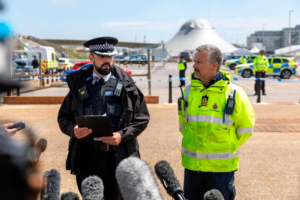 Sussex Police Chief Sup Ind Adam Hayes and Graham Eastern from HMCG Coastguard speaking to media at the scene on the morning of the tragedy