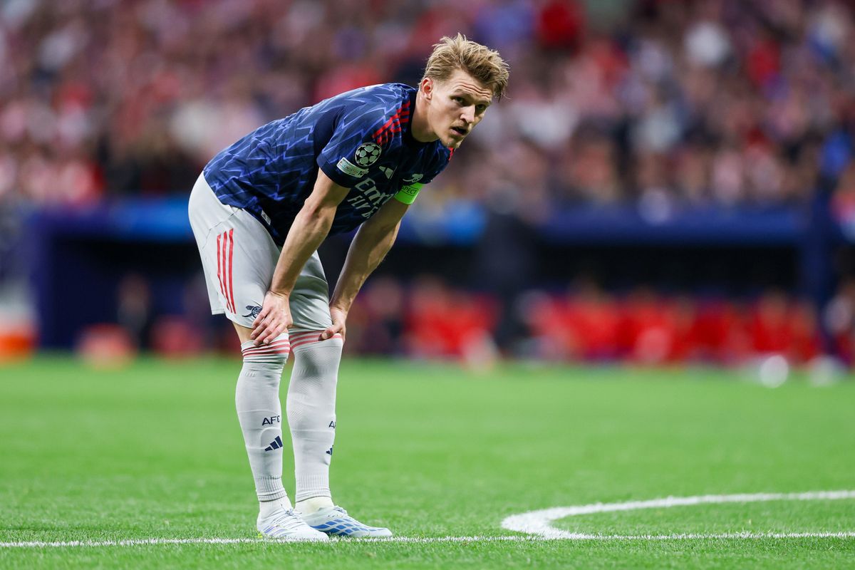 Martin Odegaard of Arsenal FC looks on during the UEFA Champions League 2025/26 Semi Final First Leg match between Atletico de Madrid and Arsenal FC at Riyadh Air Metropolitano on April 29, 2026 in Madrid, Spain.