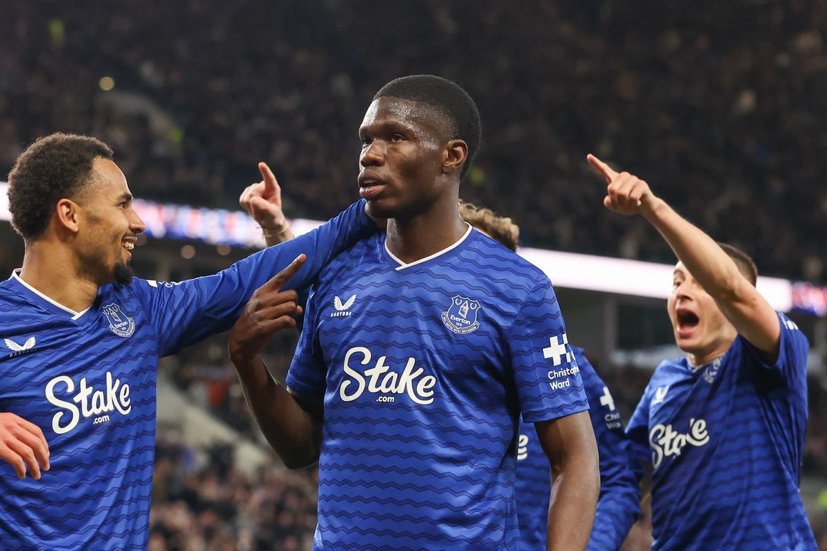 Thierno Barry celebrates after scoring for Everton against Manchester City