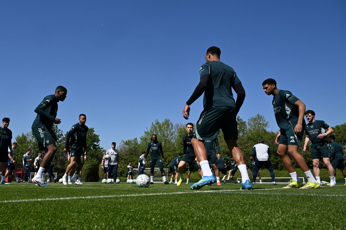 Arsenal training sesssion at Sobha Realty Training Centre on May 01, 2026 in London Colney, England. 