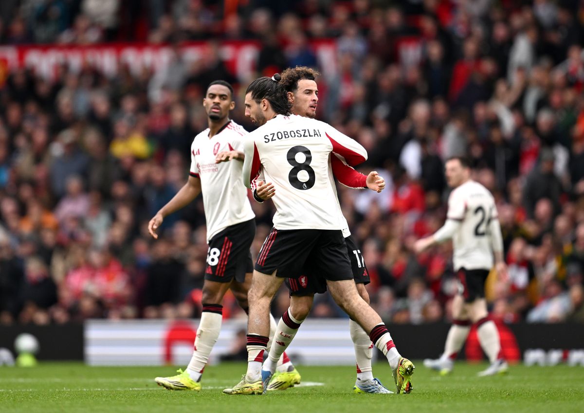 Dominik Szoboszlai celebrates scoring for Liverpool against Man Utd.