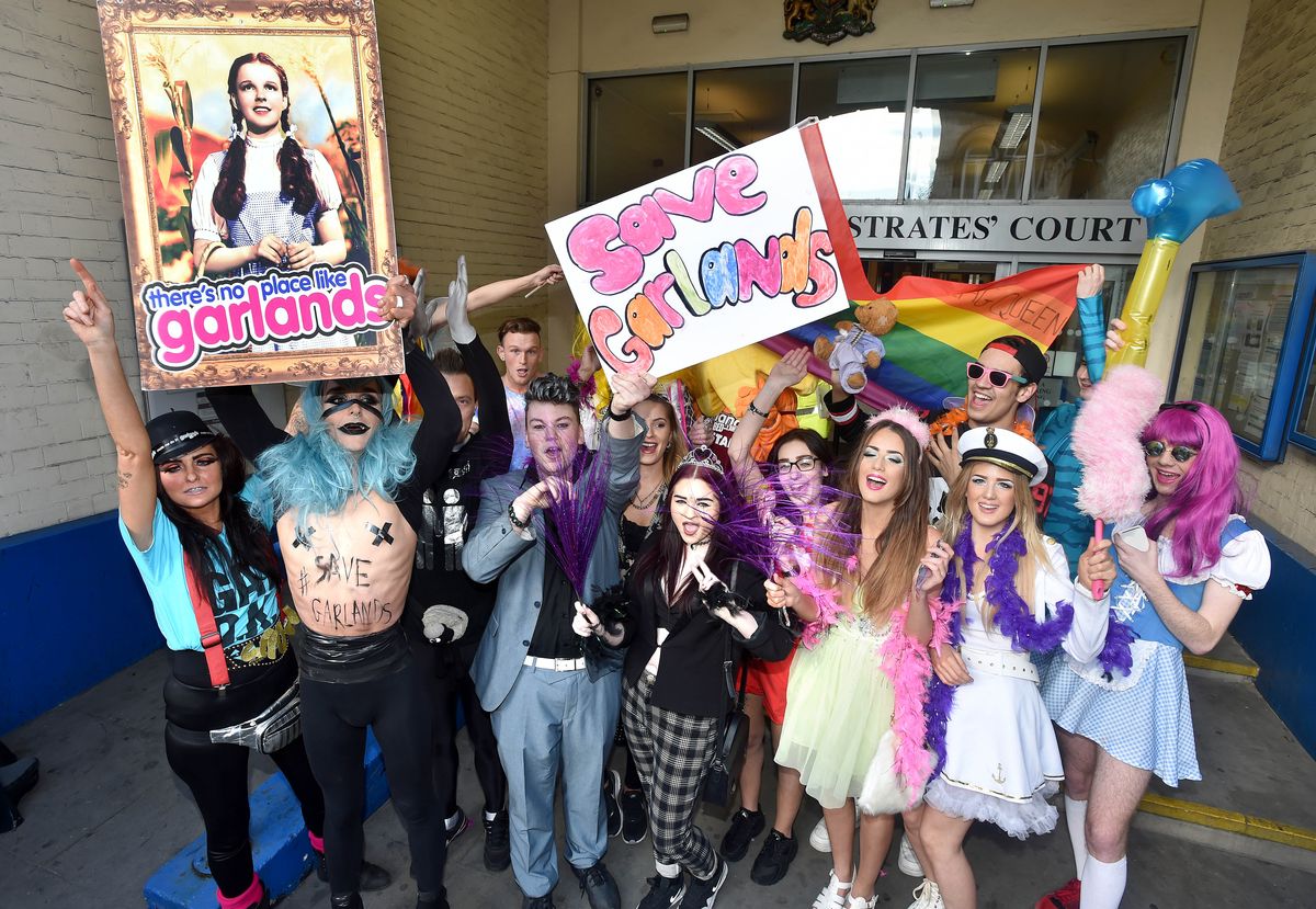 Fans of Garlands protest outside Liverpool's Magistrates court on Dale street, Liverpool