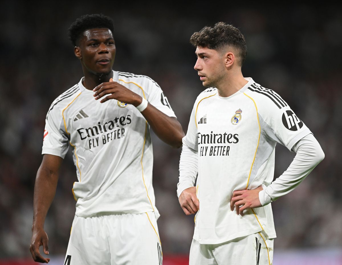 Aurelien Tchouameni and Federico Valverde during the LaLiga EA Sports match between Real Madrid CF and Girona FC.