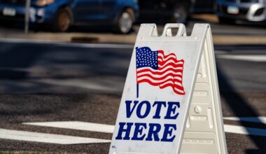 What makes issues matter at the ballot box? Photo shows a "vote here" sign board.