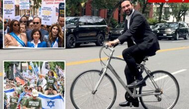Ex-mayors join Hochul, Tisch and thousands at NYC's Israel parade -- while No-Show Zo bizarrely rides bike around town in business suit and no helmet