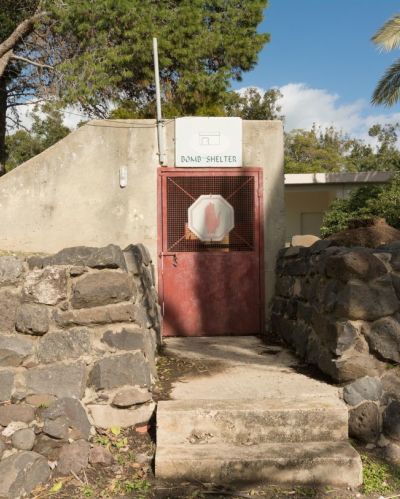 Town city civilian bomb shelter entrance door in Israel