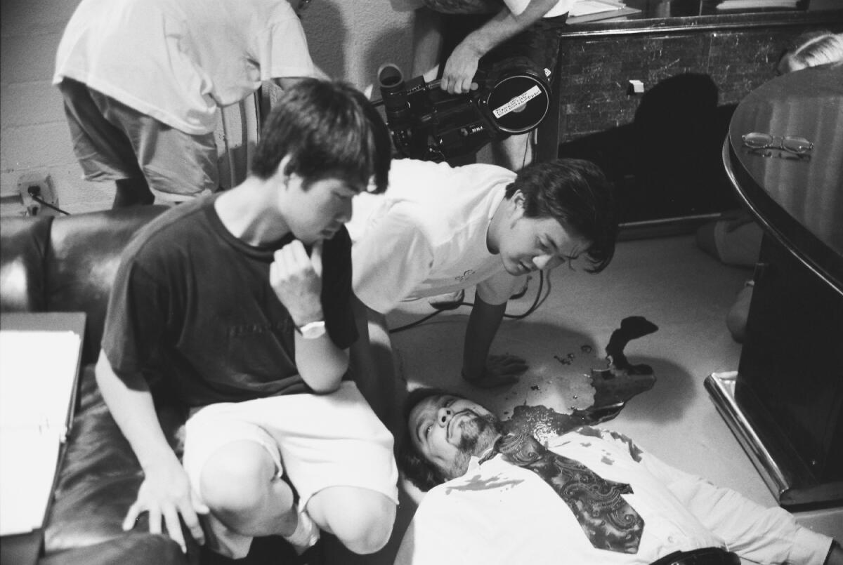Quentin Lee and Justin Lin on the set of their debut feature, "Shopping for Fangs."