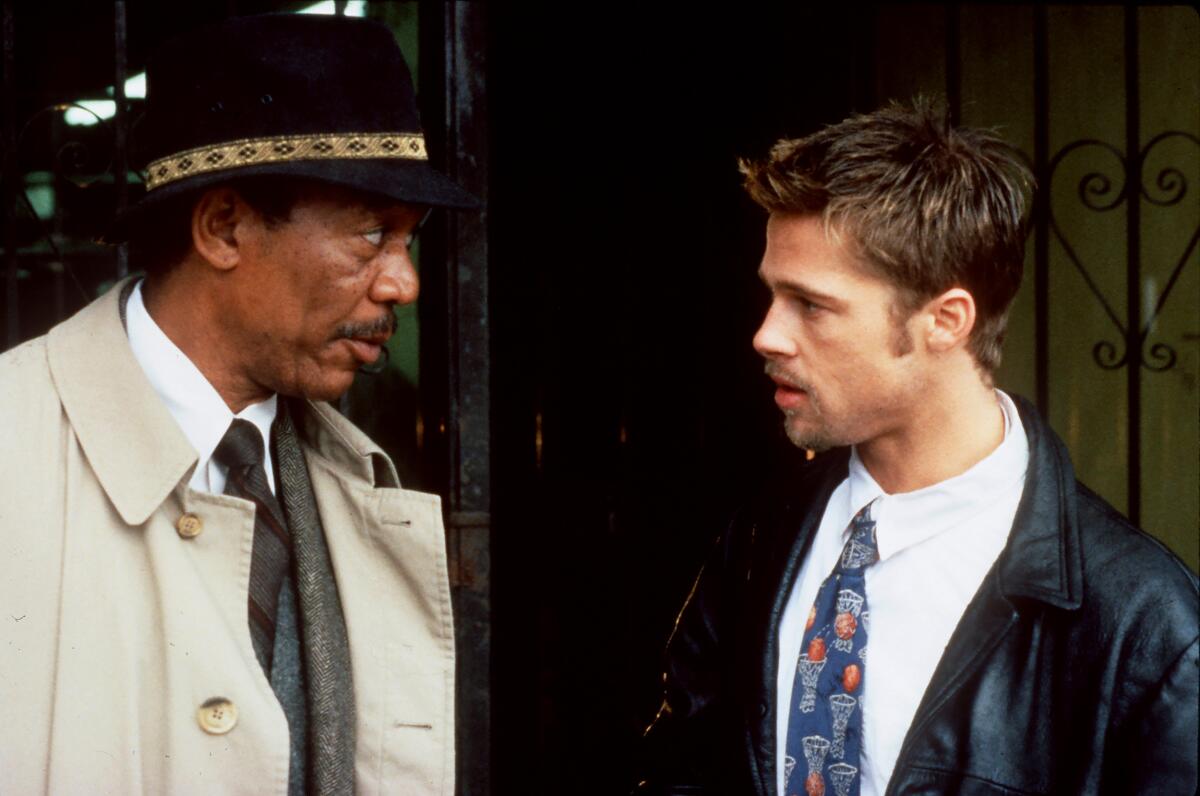 Morgan Freeman, left, and Brad Pitt star in David Fincher's 1995 film "Seven."