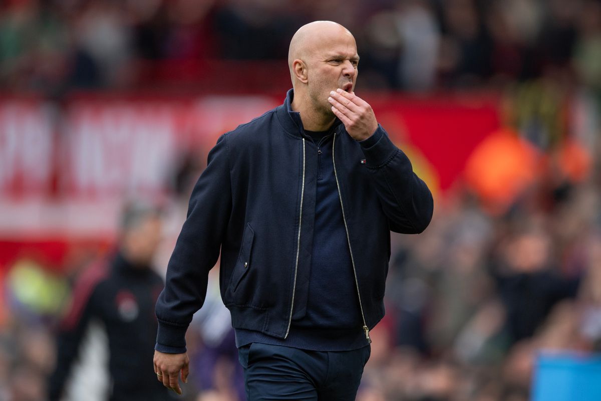Liverpool manager Arne Slot walks back to the changing room after the Premier League defeat to Manchester United