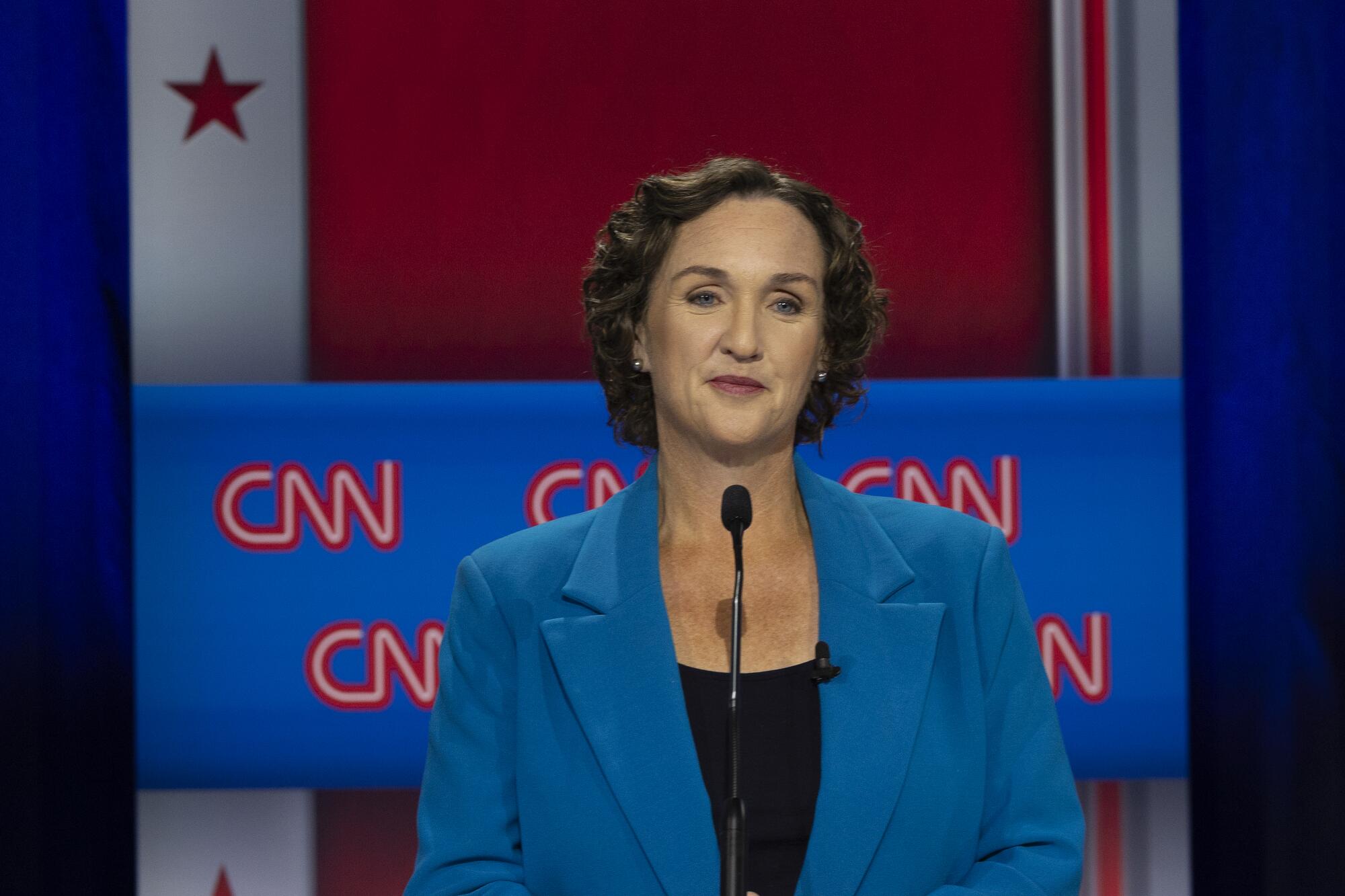 Democratic candidate Katie Porter takes part in Tuesdays debate.
