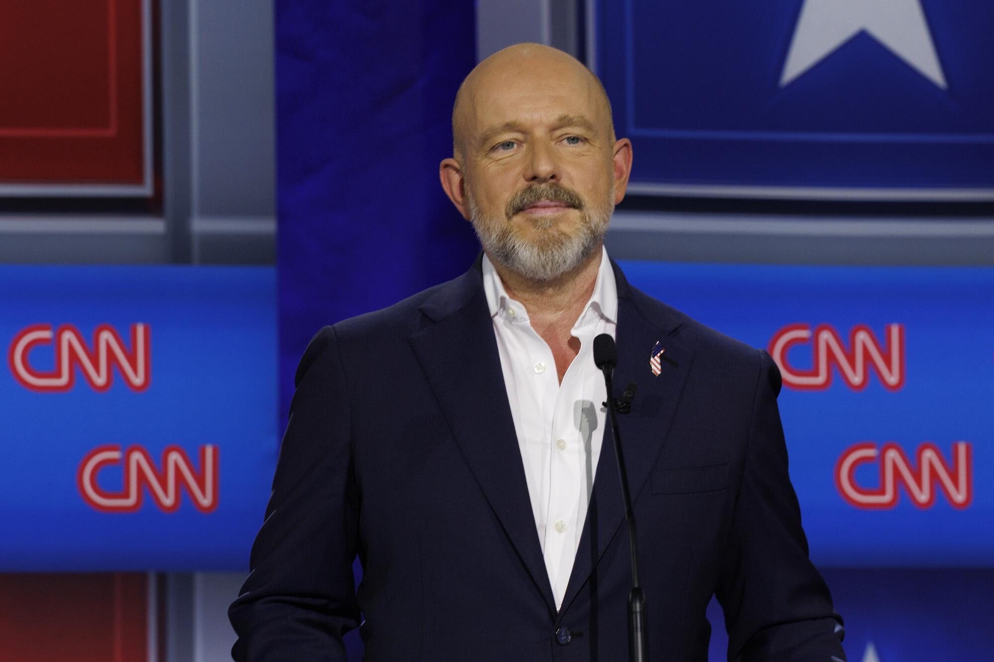 Republican candidate Steve Hilton takes part in Tuesday night's debate.