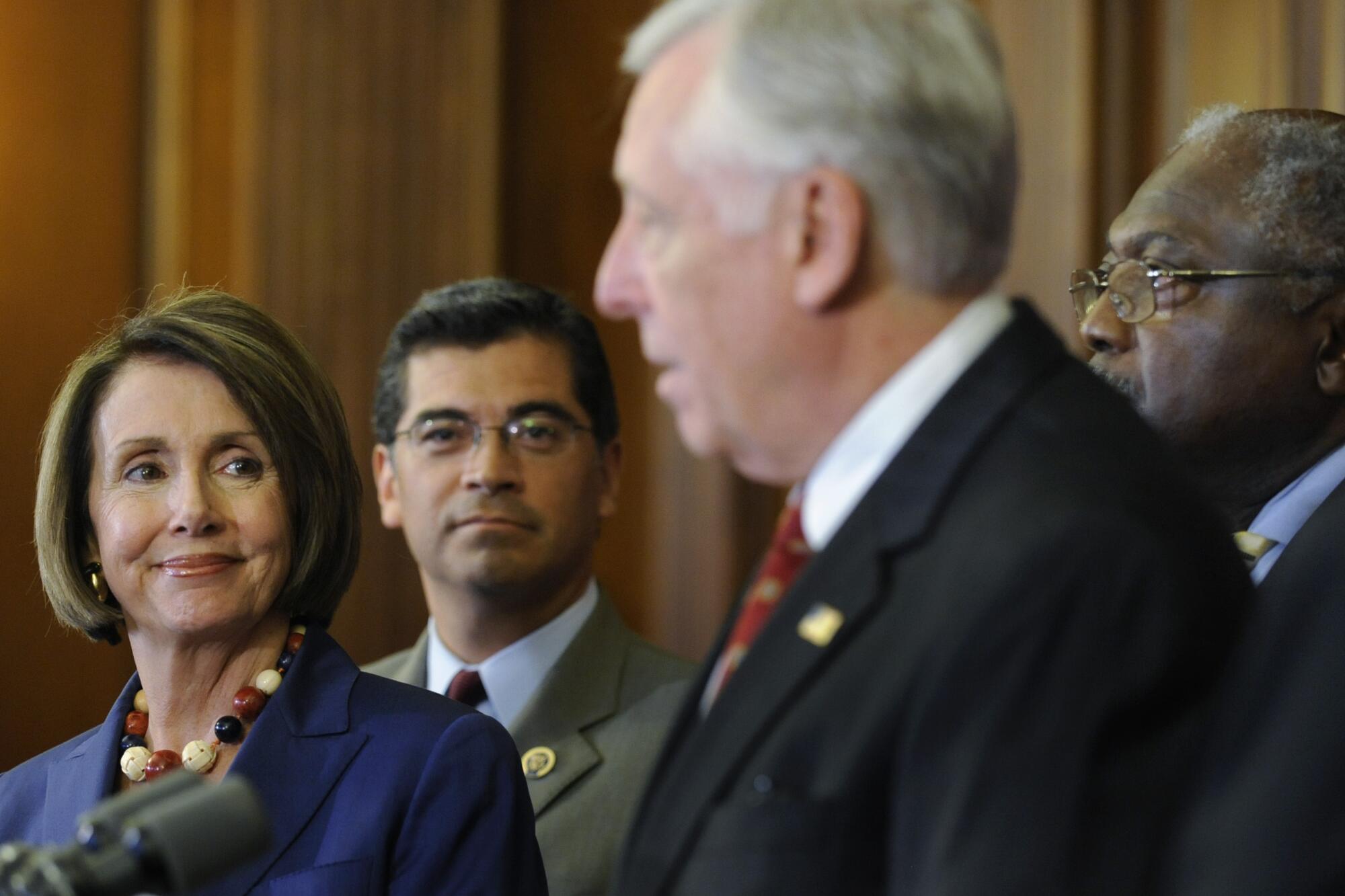 Nancy Pelosi, left, Xavier Becerra, Steny Hoyer and James Clyburn at a 2009 news conference
