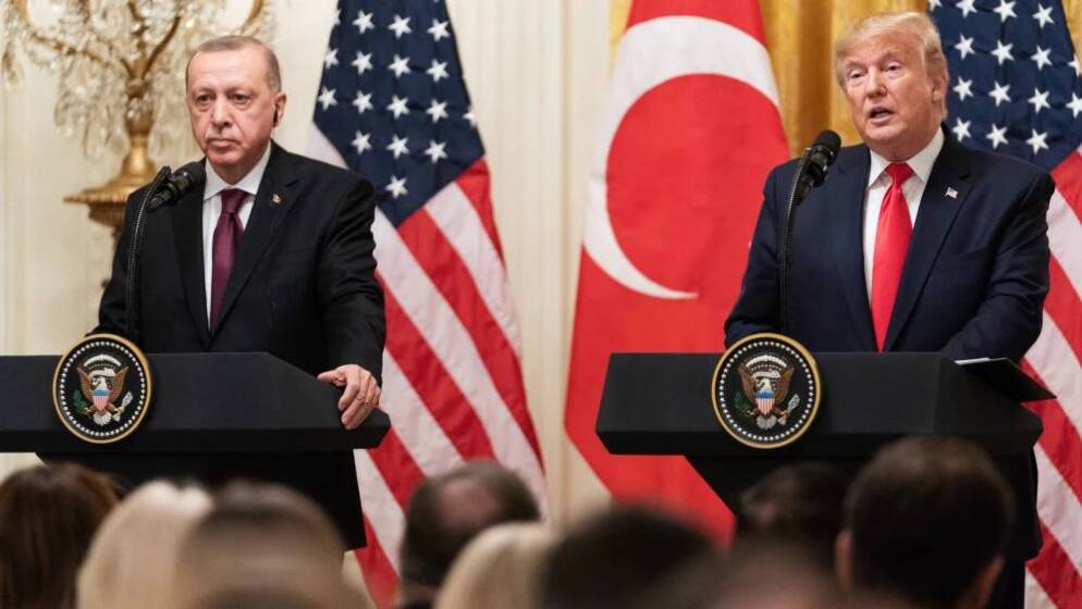 U.S. President Donald Trump participates in a joint press conference with Turkish President Recep Erdoğan in the East Room of the White House on Nov. 13, 2019.