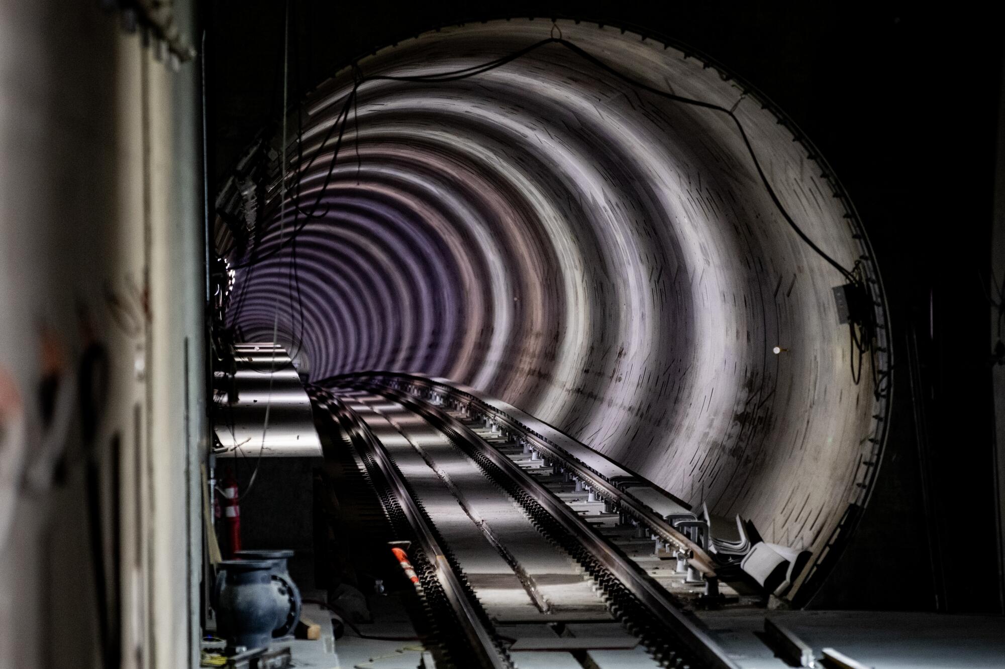 April 2024 photo of the metro track of the future Wilshire/Fairfax metro station.