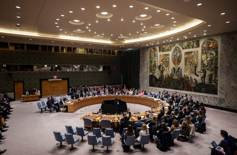 Members of the United Nations Security Council vote during at a United Nations Security Council meeting on a Hormuz resolution at UN headquarters in New York City, US, April 7, 2026. 