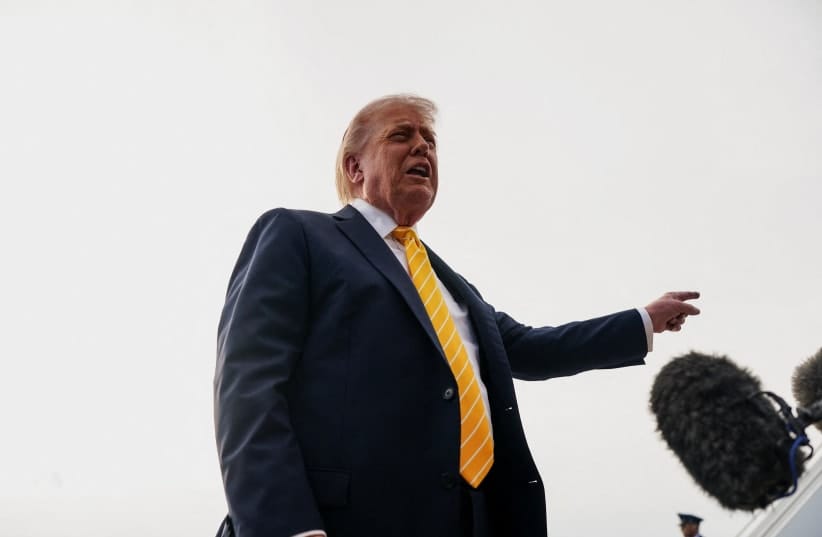US President Donald Trump speaks to the media before boarding Air Force One for departure to Miami, Florida, at Palm Beach International Airport in West Palm Beach, Florida, US, May 2, 2026.