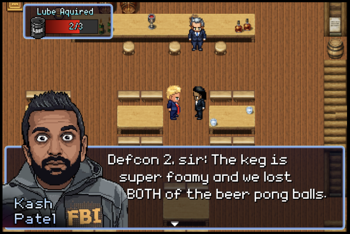 A satirical video game featuring Kash Patel.