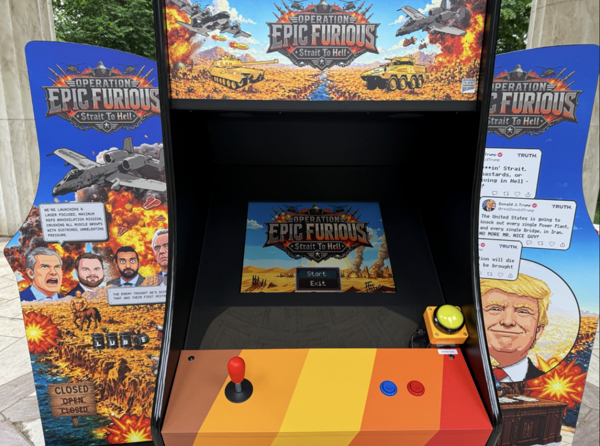 A satirical video game.