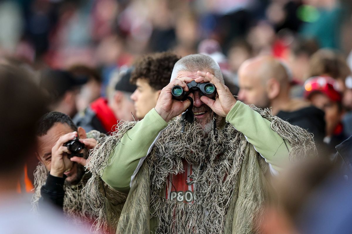 Mocking Southampton fan in a camouflaged ghillie suit
