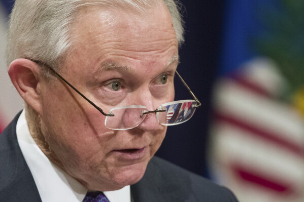 Attorney General Jeff Sessions speaks during an event to announce new strategic actions to combat the opioid crisis at the Department of Justice's National Opioid Summit on Oct. 25, 2018, in the Great Hall at the Department of Justice in Washington. (AP Photo/Alex Brandon, File)