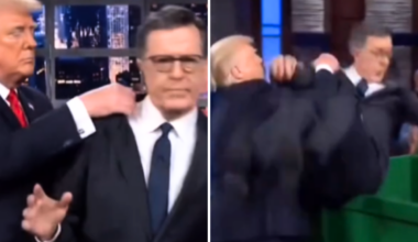 Trump posts doctored video throwing Stephen Colbert into a dumpster