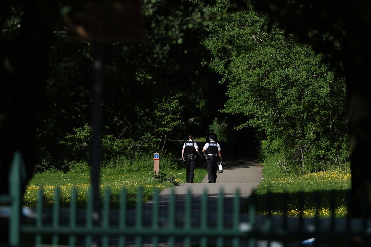 Police in Stadt Moers Park in Prescot today following a shooting