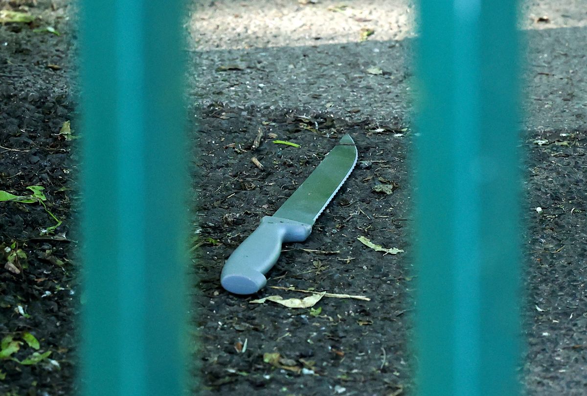 A knife within the police scene on Stadt Moers Park in Prescot today