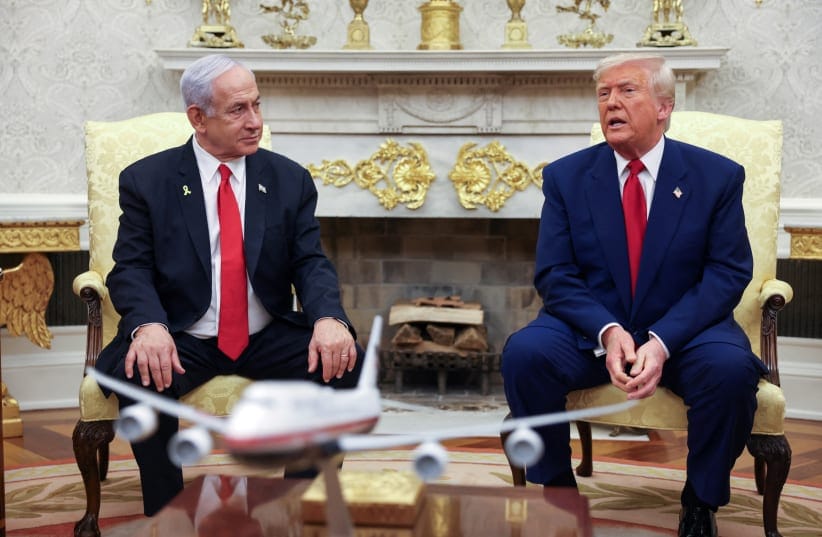  US President Donald Trump meets with Israeli Prime Minister Benjamin Netanyahu in the Oval Office at the White House in Washington, US, April 7, 2025.