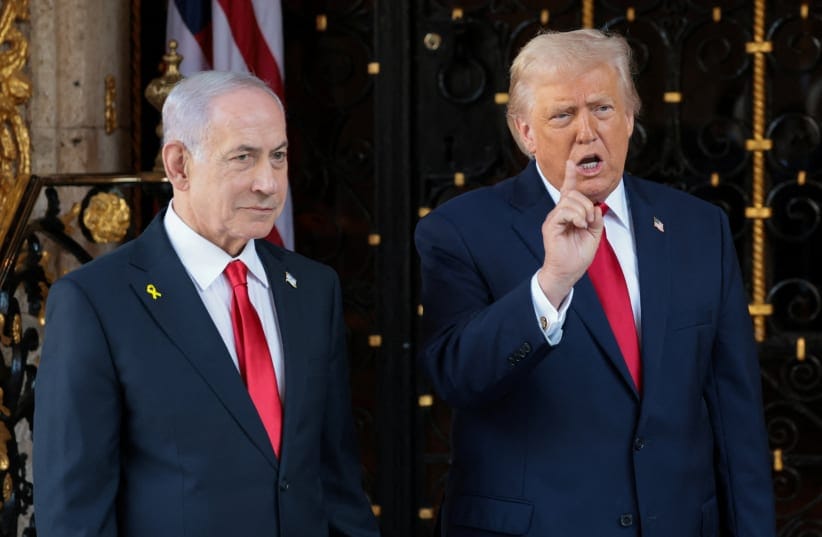 US President Donald Trump and Israeli Prime Minister Benjamin Netanyahu hold a press conference after meeting at Trump’s Mar-a-Lago club in Palm Beach, Florida, US, December 29, 2025.