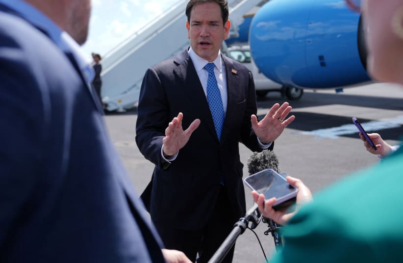 Secretary of State Marco Rubio speaks to the press before boarding his plane at Homestead Air Reserve Base, Thursday, May 21, 2026. 