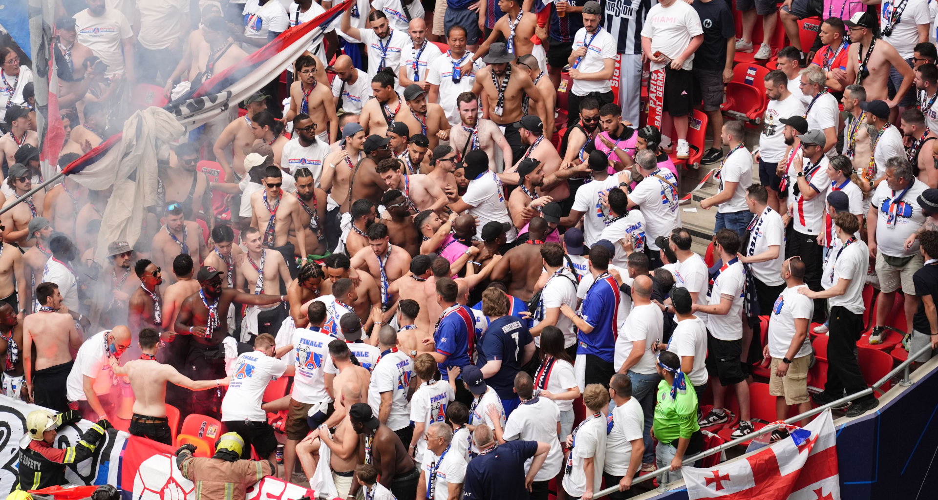 Security intervene as fight breaks out among PSG fans at Champions League final
