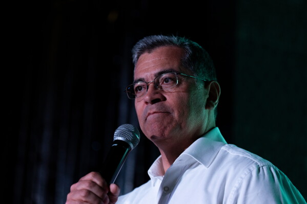 California gubernatorial candidate Xavier Becerra speaks during a campaign event in West Hollywood, Calif., Thursday, May 28, 2026. (AP Photo/Jae C. Hong)