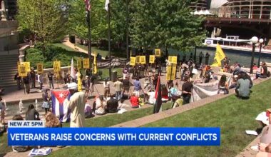 Veterans gather for downtown Chicago protest against Iran war, Donald Trump administration actions at Vietnam Memorial