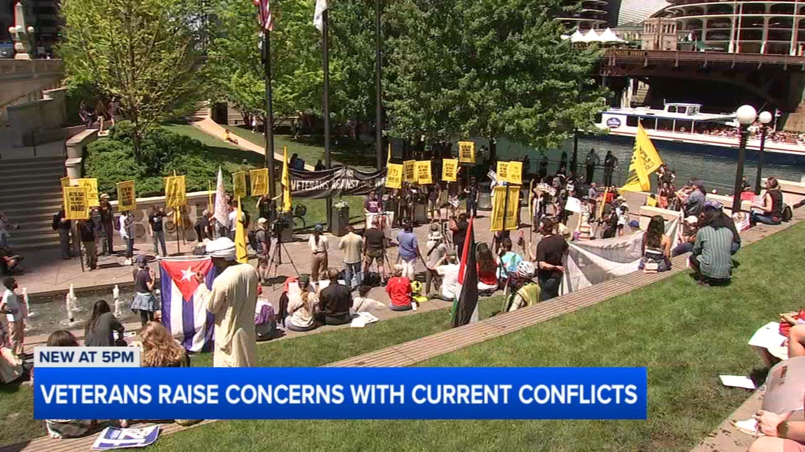 Veterans gather for downtown Chicago protest against Iran war, Donald Trump administration actions at Vietnam Memorial