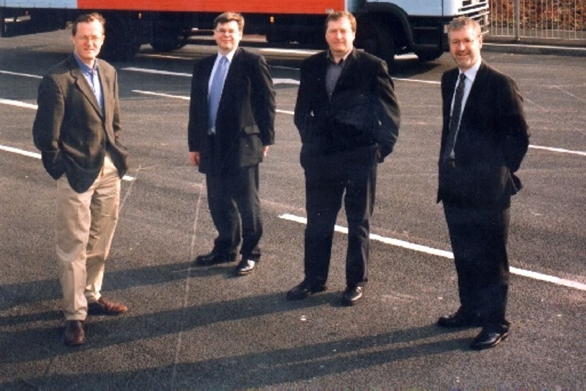 From left, Joe Morris of Home Bargains, Francis O'Brien of Arrowcroft, Tom Morris of Home Bargains and Christopher Fox of Arrowcroft, pictured in 2001