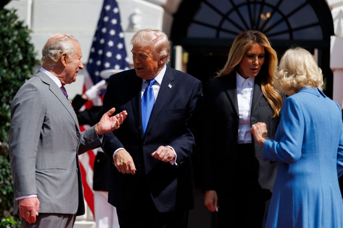 Charles and Camilla bidding farewell to the President and First Lady of the United States