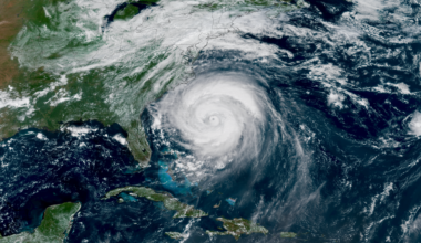 A NOAA satellite view of Hurricane Erin off the U.S. East Coast taken August 20, 2025.