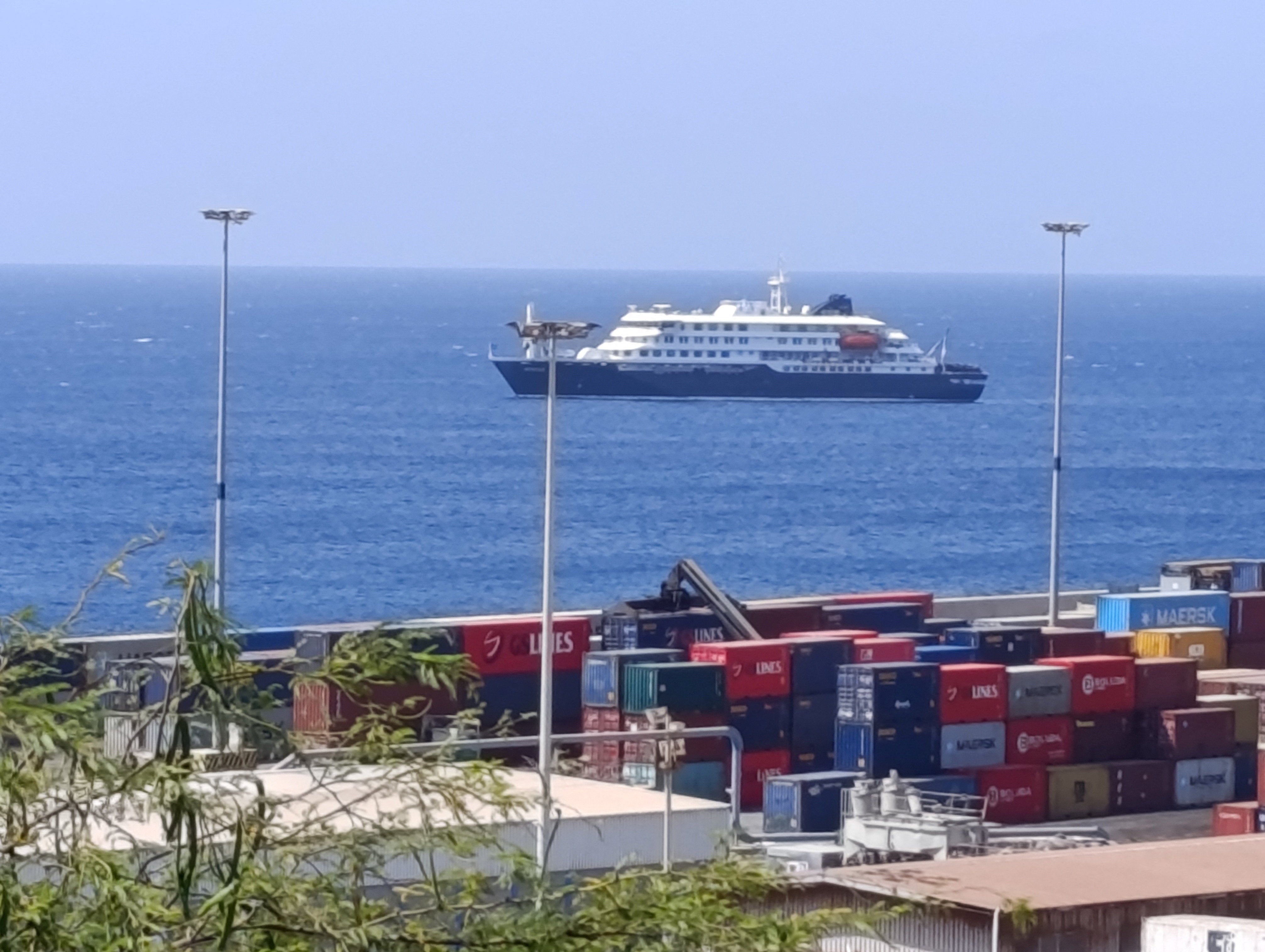 Cruise ship MV Hondius docked off Cape Verde port on Monday