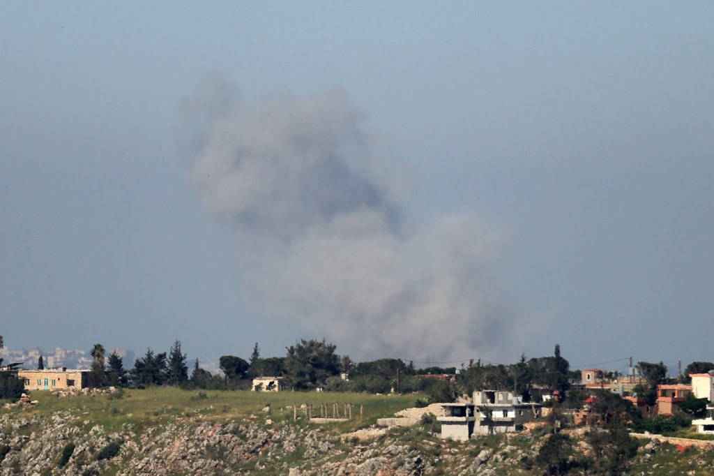 Smoke rises from an Israeli airstrike in Zawtar, Lebanon.