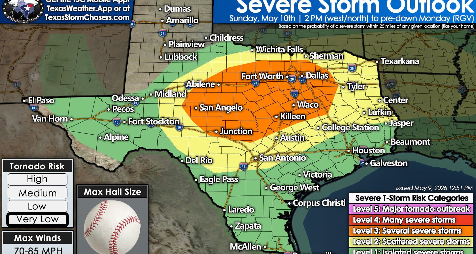 Very Large Hail, Damaging Winds Possible in Texas on Sunday