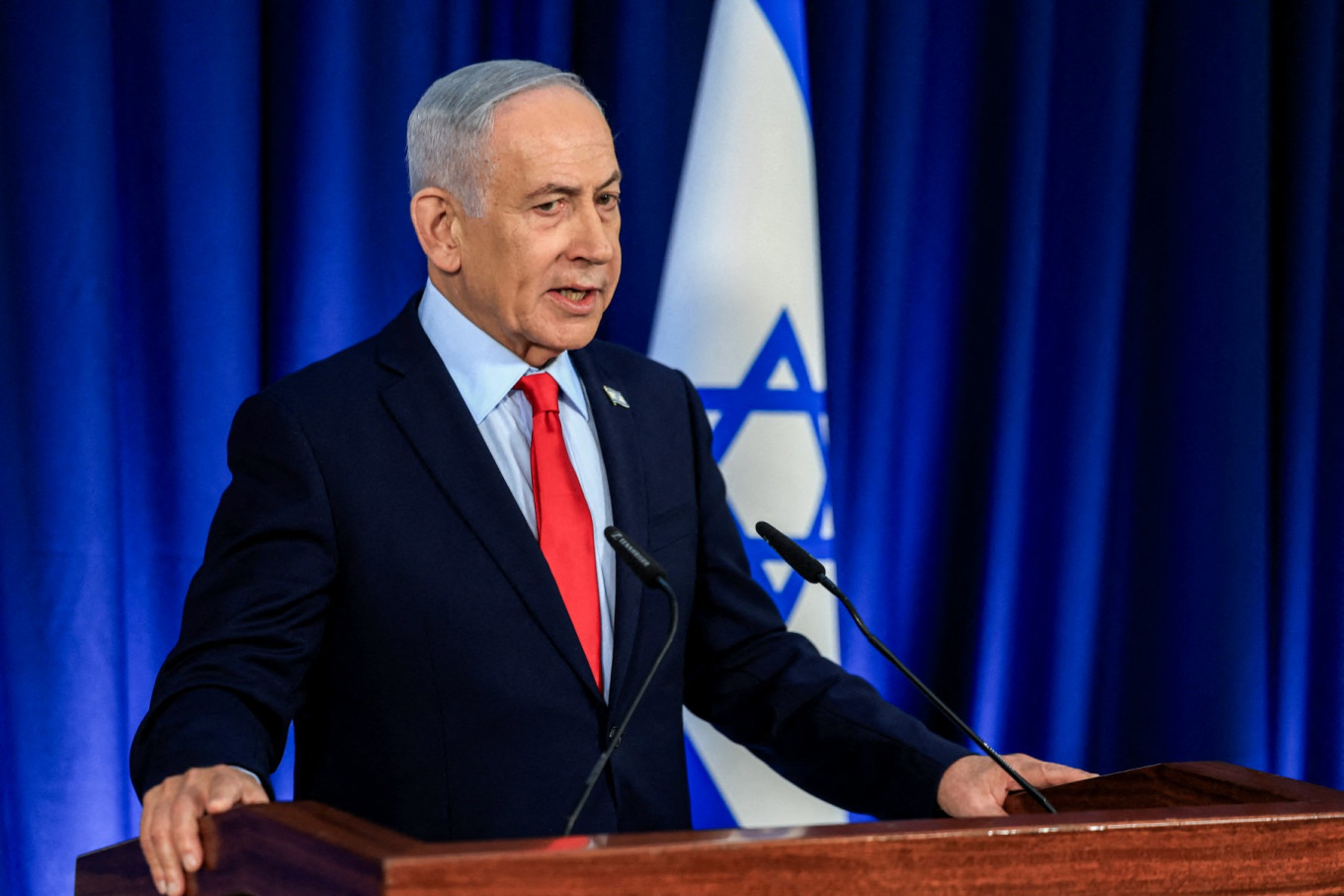 In this file photo, Israeli Prime Minister Benjamin Netanyahu gives a press conference in Jerusalem on March 19, 2026.