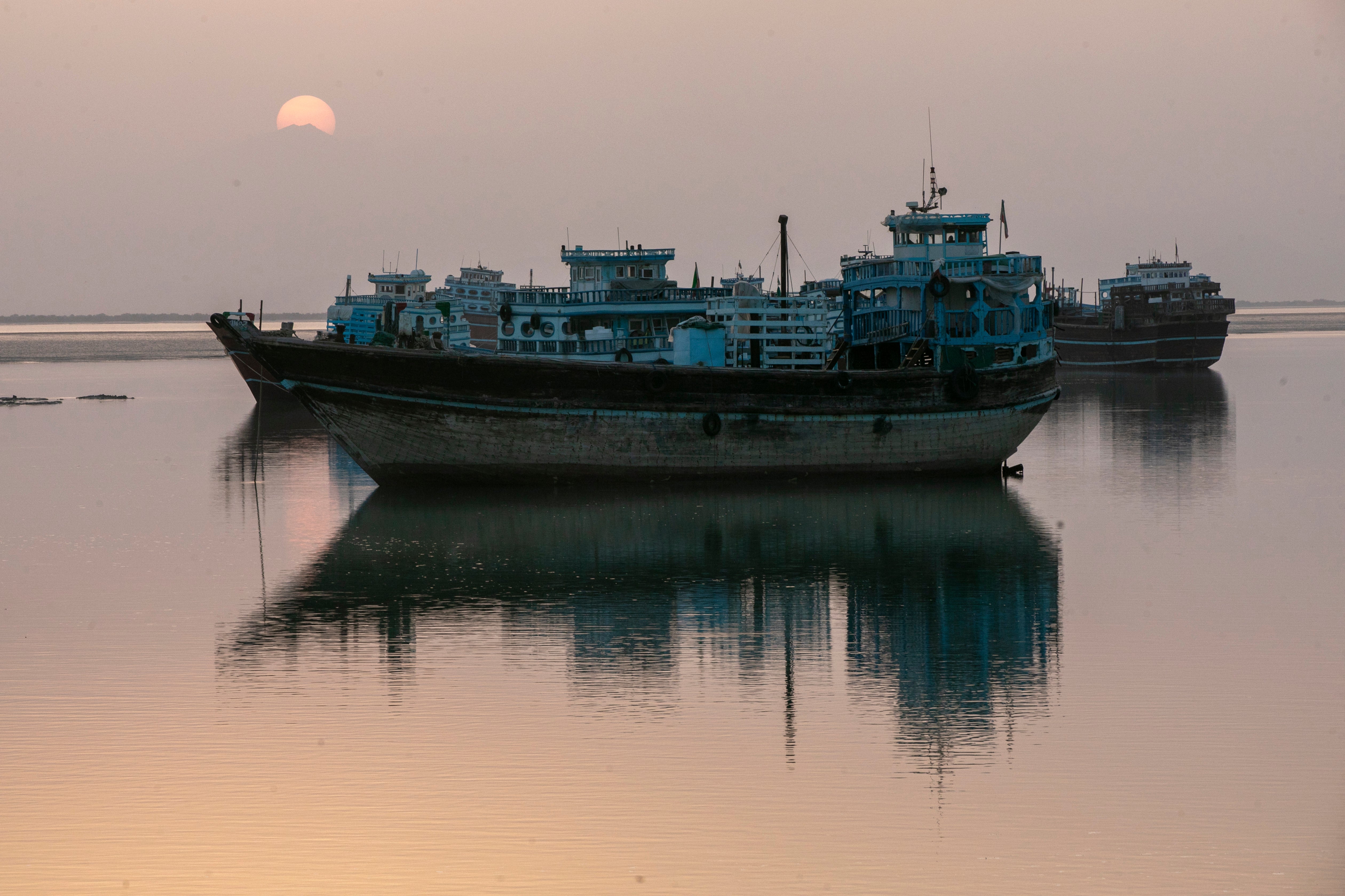 Fishing boats sit idle on May 17, 2026 along the Strait of Hormuz