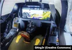 The cockpit of a Gripen fighter with the Brazilian Air Force.