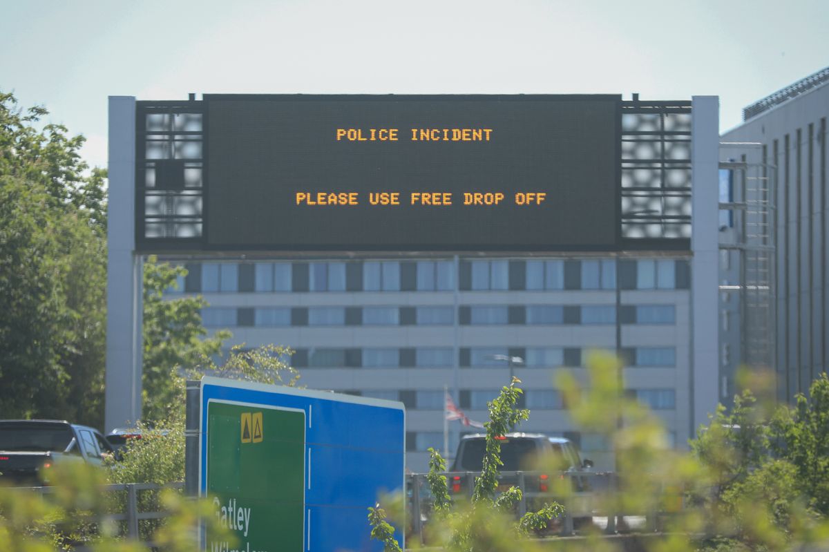 Signs near the airport warned of a police incident